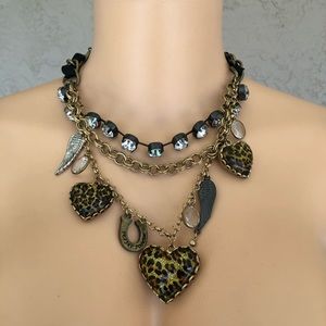 Betsey Johnson Leopard Heart Ribbon Necklace